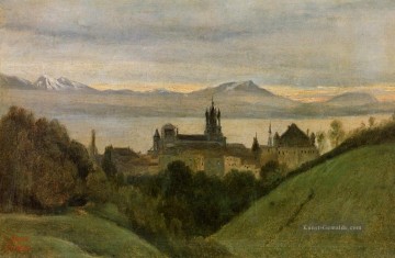  rot - zwischen dem Genfer See und den Alpen plein air Romantik Jean Baptiste Camille Corot